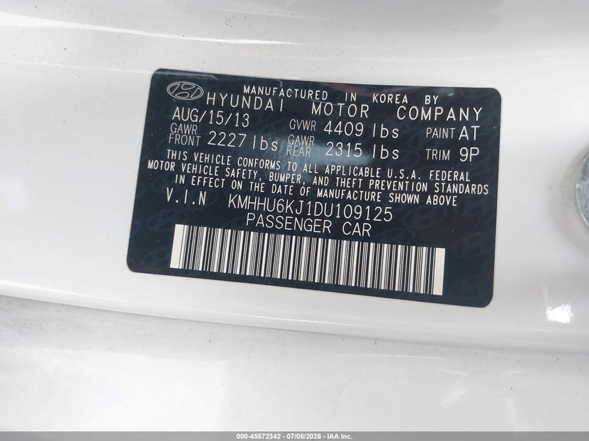 2013 Hyundai Genesis 3.8 Grand Touring VIN: KMHHU6KJ1DU109125 Lot: 45572342