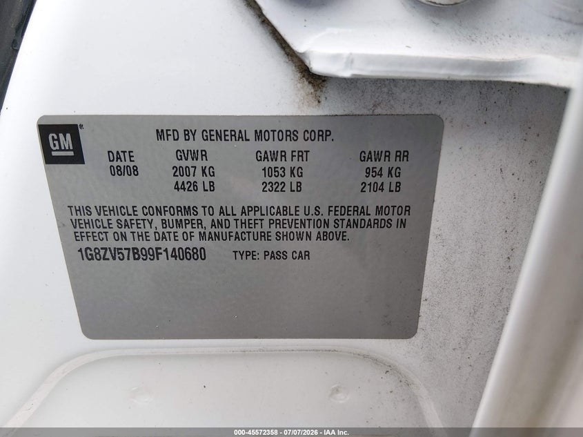 2009 Saturn Aura Xr VIN: 1G8ZV57B99F140680 Lot: 45572358