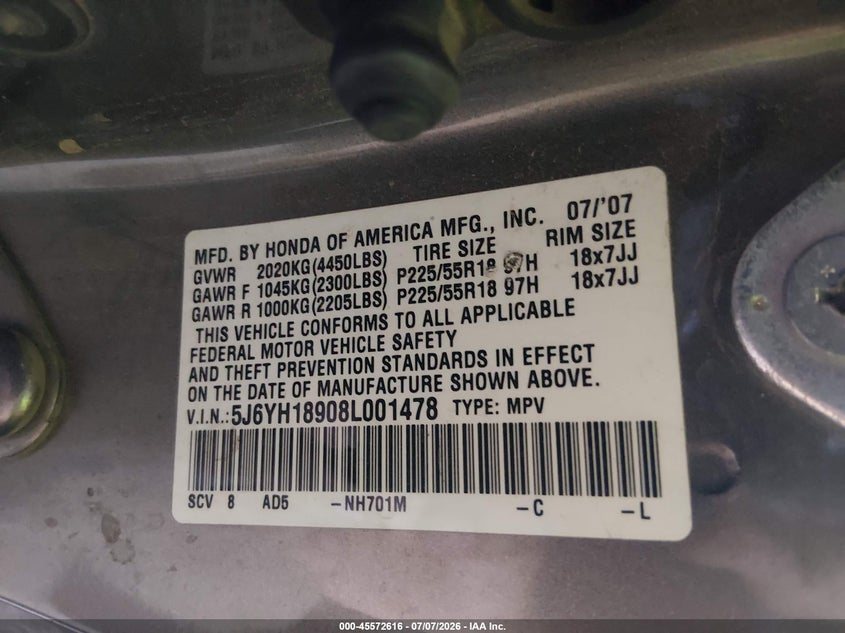 2008 Honda Element Sc VIN: 5J6YH18908L001478 Lot: 45572616