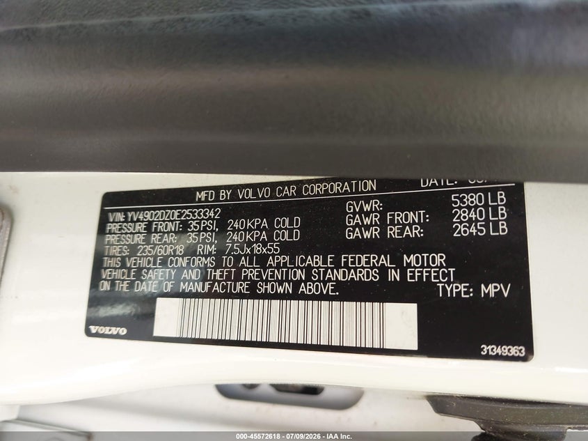 2014 Volvo Xc60 T6 VIN: YV4902DZ0E2533342 Lot: 45572618