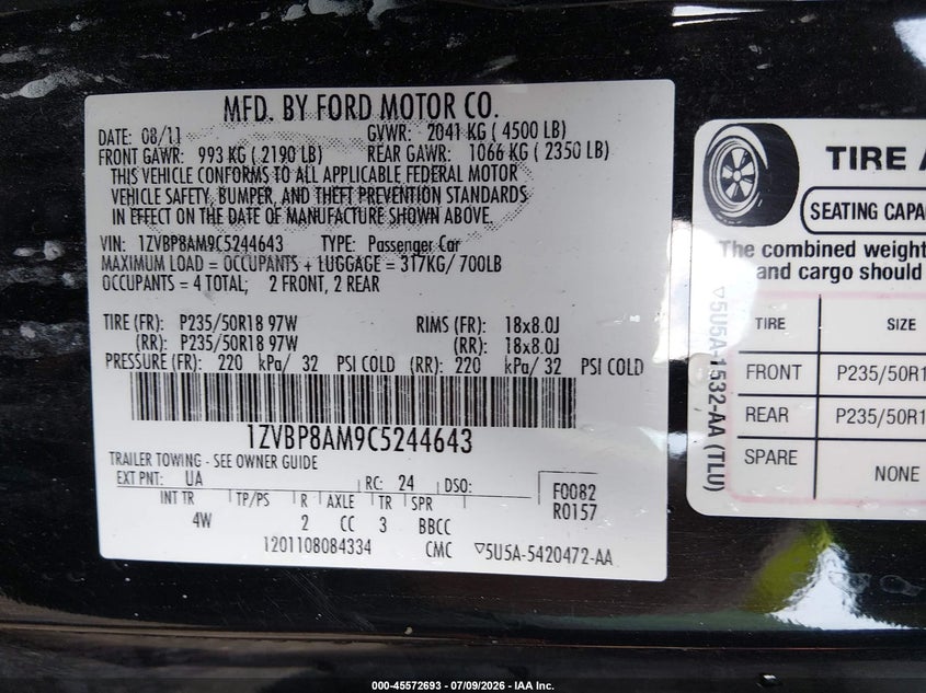 2012 Ford Mustang V6 Premium VIN: 1ZVBP8AM9C5244643 Lot: 45572693