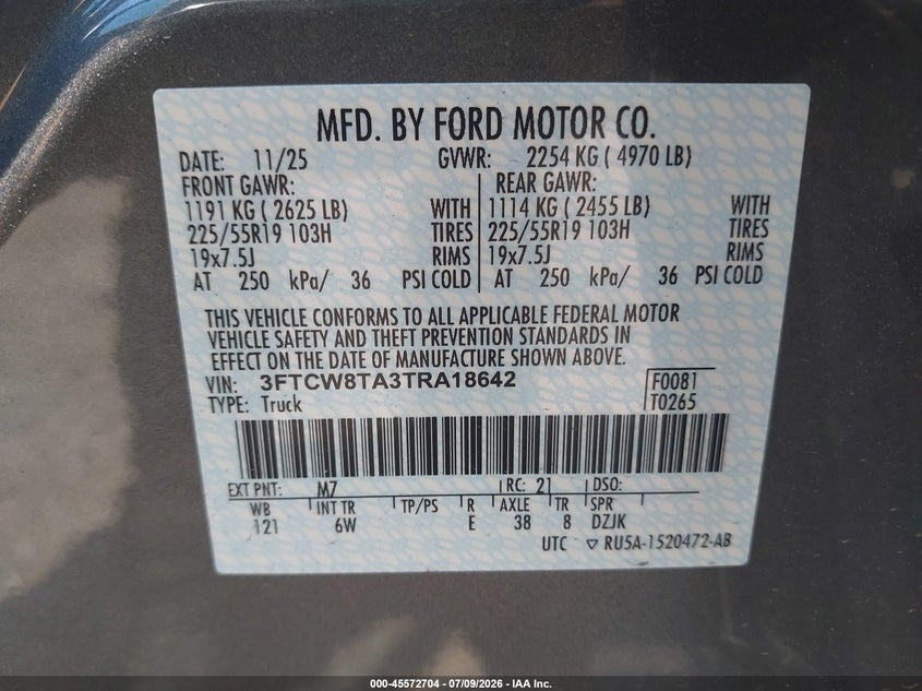 2026 Ford Maverick Lobo Standard VIN: 3FTCW8TA3TRA18642 Lot: 45572704