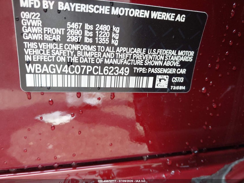 2023 BMW 840 Gran Coupe I xDrive VIN: WBAGV4C07PCL62349 Lot: 45572711
