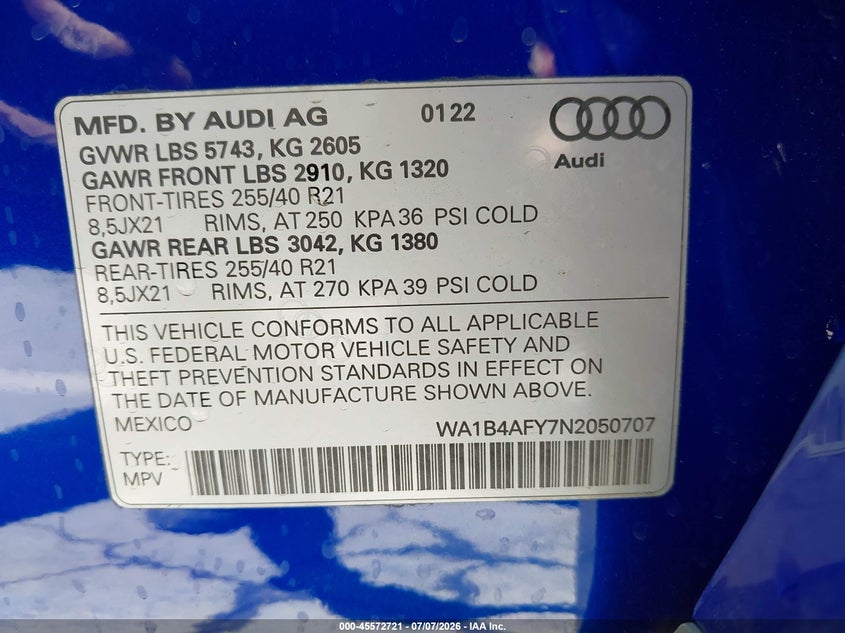 2022 Audi Sq5 Premium Plus Tfsi Quattro Tiptronic VIN: WA1B4AFY7N2050707 Lot: 45572721