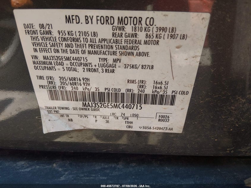 2021 Ford Ecosport Se VIN: MAJ3S2GE5MC440715 Lot: 45572787