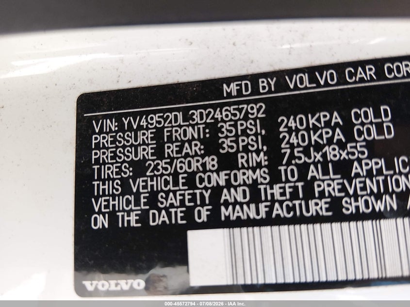 2013 Volvo Xc60 3.2 VIN: YV4952DL3D2465792 Lot: 45572794