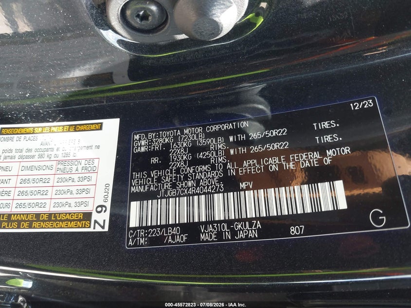 2024 Lexus Lx 600 Luxury VIN: JTJGB7CX4R4044273 Lot: 45572823