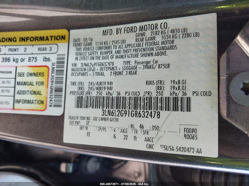 2016 Lincoln Mkz VIN: 3LN6L2G91GR632478 Lot: 45572871