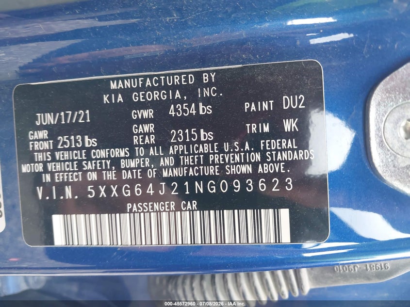 2022 Kia K5 Gt-Line VIN: 5XXG64J21NG093623 Lot: 45572960