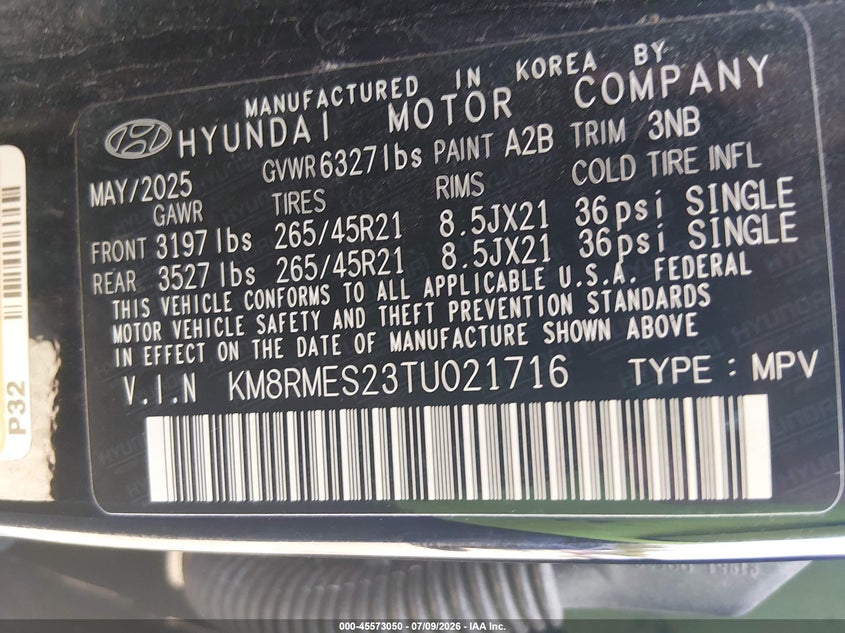 2026 Hyundai Palisade Calligraphy VIN: KM8RMES23TU021716 Lot: 45573050