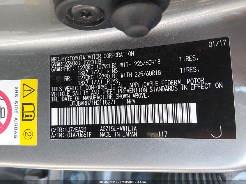 2017 Lexus Nx 200T VIN: JTJBARBZ1H2118271 Lot: 45573119