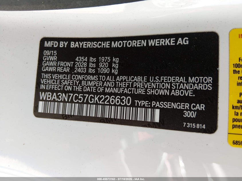 2016 BMW 428I VIN: WBA3N7C57GK226630 Lot: 45573163