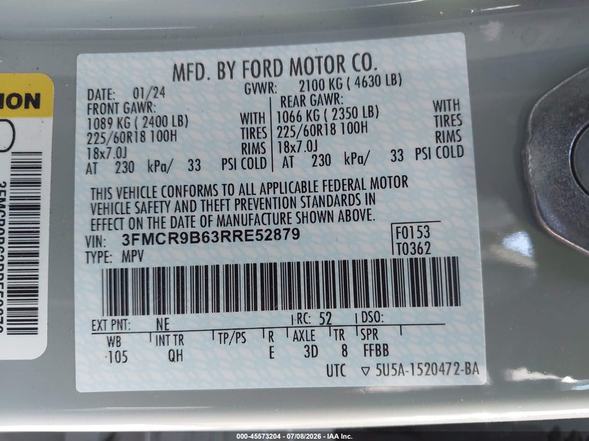 2024 Ford Bronco Sport Big Bend VIN: 3FMCR9B63RRE52879 Lot: 45573204