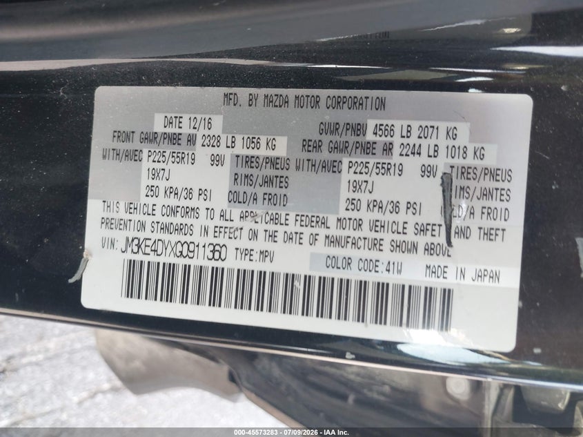 MAZDA CX-5 2016 VIN JM3KE4DYXG0911360