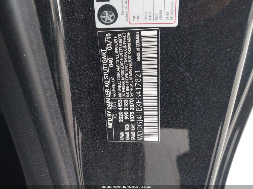 2015 Mercedes-Benz C 250 VIN: WDDGJ4HBXFG417821 Lot: 45573520