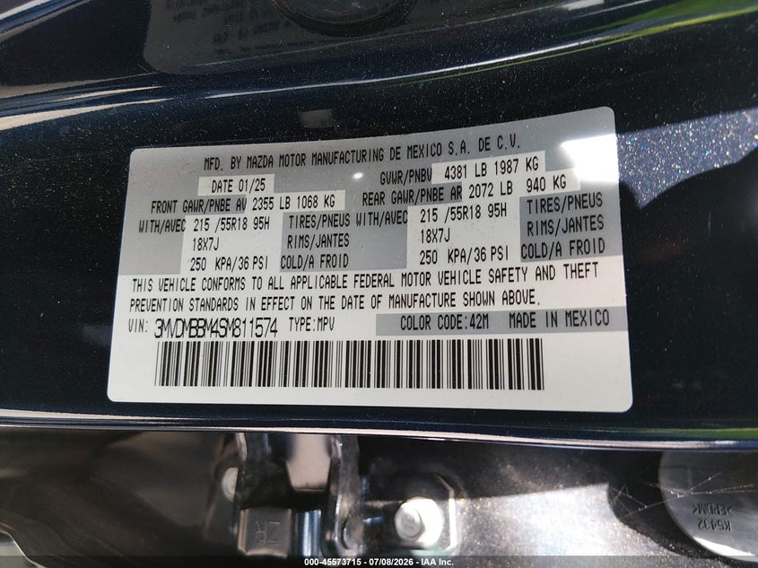 2025 MAZDA CX-30 SPORT UTILITY VEHICLE 2.5L I-4 DI, DOHC, VVT, 191HP
