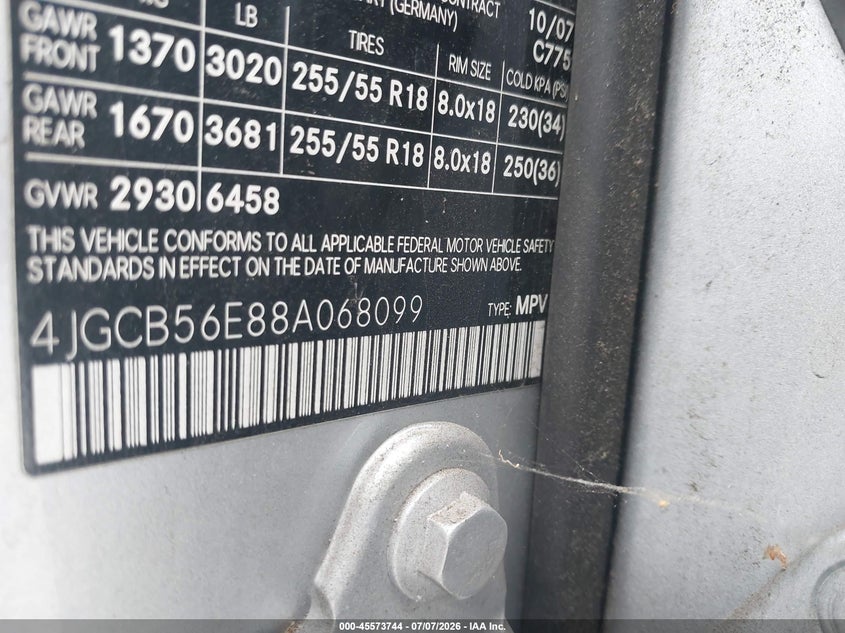 2008 Mercedes-Benz R-Class 3.5L VIN: 4JGCB56E88A068099 Lot: 45573744
