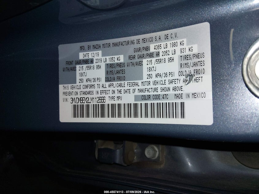 2020 Mazda Cx-30 Premium Package VIN: 3MVDMBEM2LM112666 Lot: 45574113