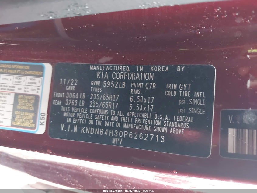 2023 Kia Carnival Mpv Lx Seat Package VIN: KNDNB4H30P6262713 Lot: 45574184