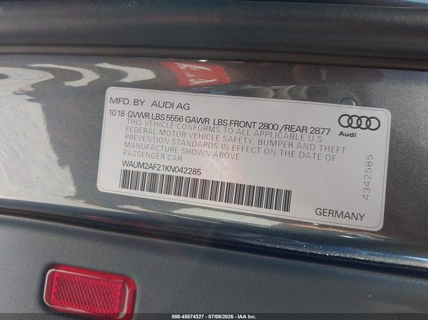 2019 Audi A6 55 Premium VIN: WAUM2AF21KN042285 Lot: 45574327
