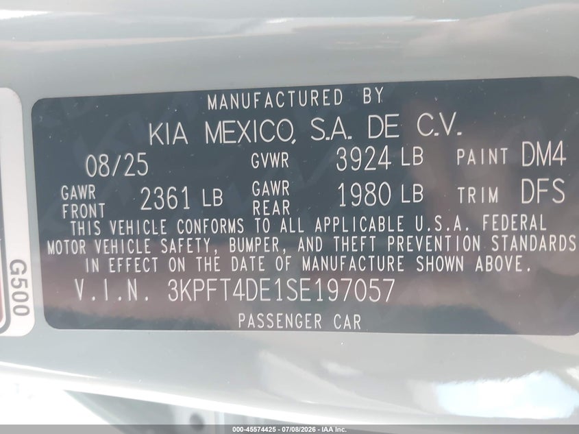 2025 KIA K4 SEDAN 2.0L I-4 DOHC, VVT, 147HP