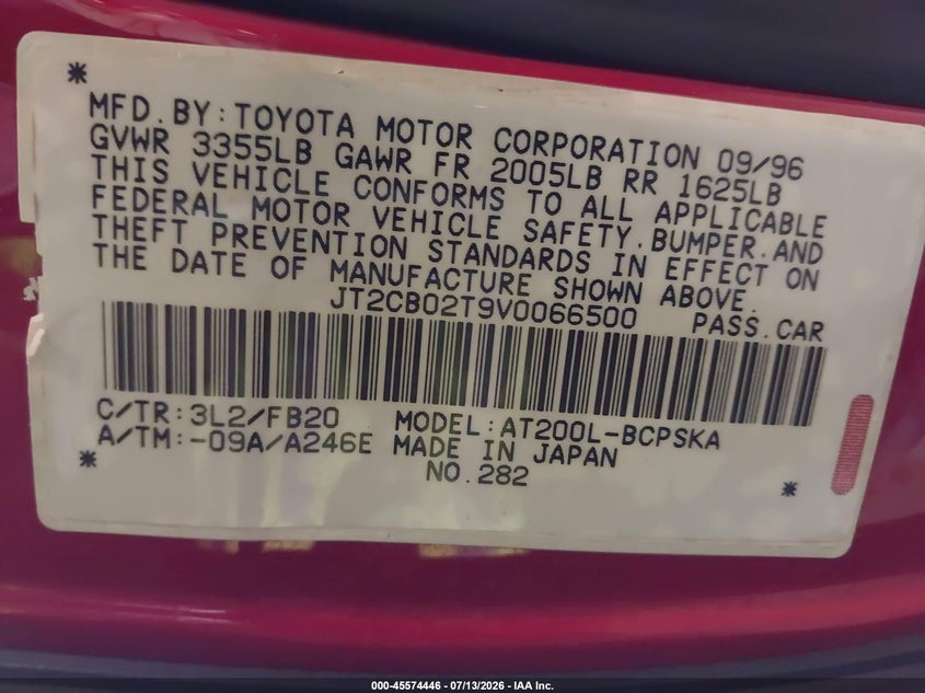 1997 Toyota Celica St VIN: JT2CB02T9V0066500 Lot: 45574446