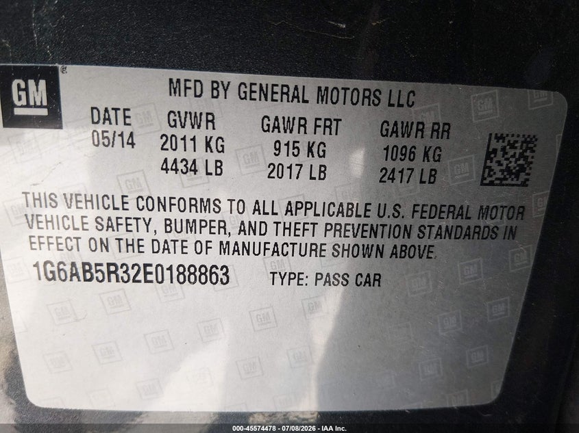 2014 Cadillac Ats Luxury VIN: 1G6AB5R32E0188863 Lot: 45574478