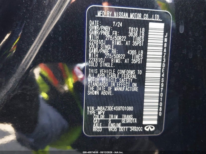 INFINITI QX80 2025 VIN JN8AZ3DE4S9701080