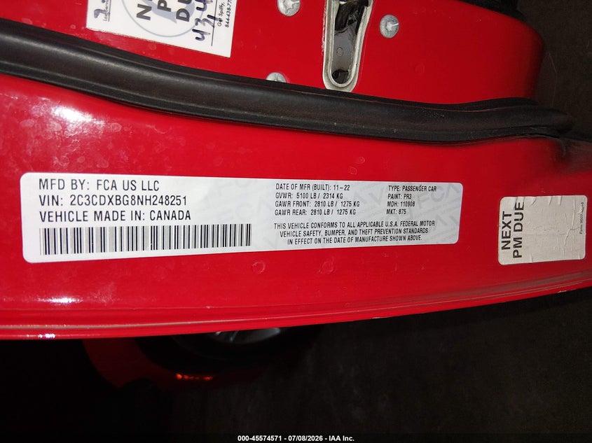 2022 DODGE CHARGER SEDAN 3.6L V-6 DOHC, VVT, 292HP
