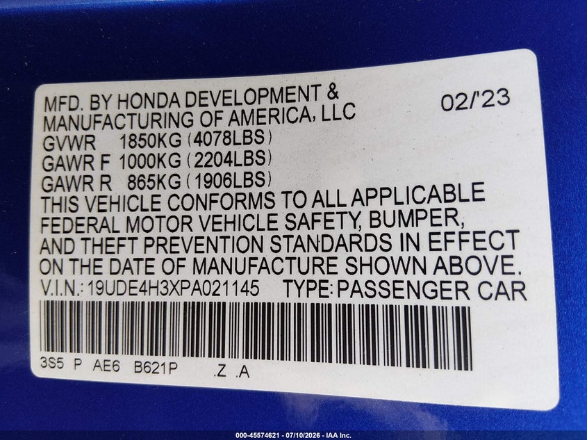 2023 Acura Integra A-Spec VIN: 19UDE4H3XPA021145 Lot: 45574621