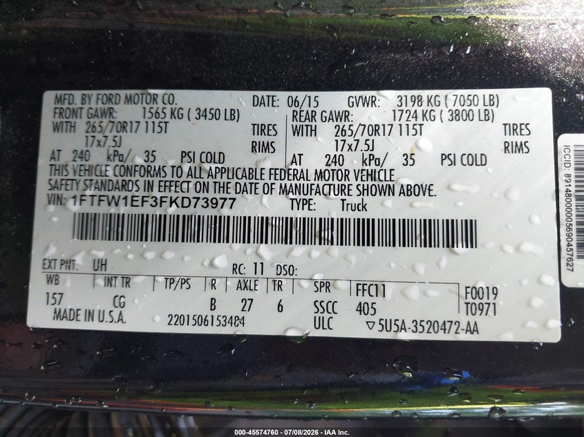2015 FORD F-150 TRUCK 5.0L V-8 DOHC, VVT, 385HP