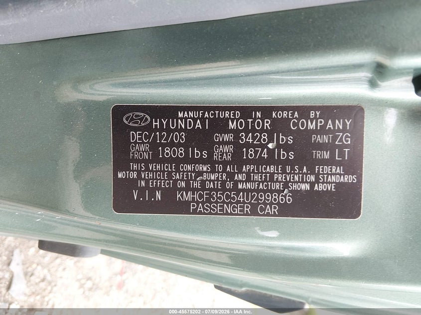 2004 HYUNDAI ACCENT HATCHBACK 1.6L I-4 DOHC, 103HP