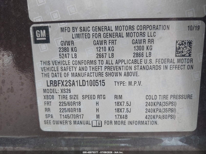 2020 Buick Envision Awd Essence VIN: LRBFX2SA1LD100515 Lot: 45575377