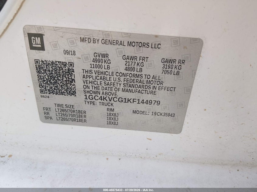 2019 Chevrolet Silverado 3500Hd Wt VIN: 1GC4KVCG1KF144979 Lot: 45575433