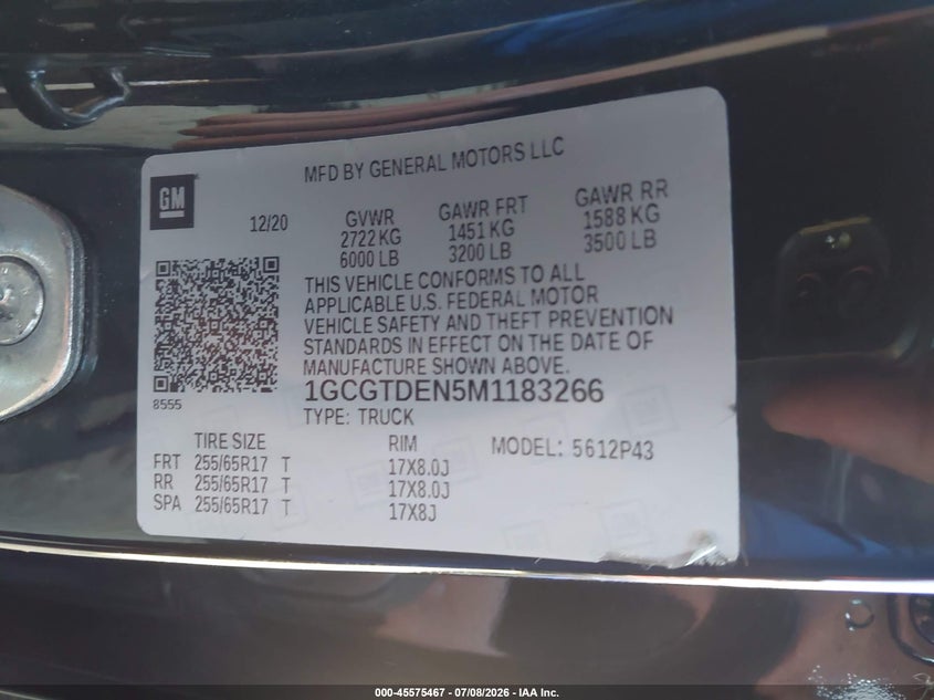 2021 Chevrolet Colorado 4Wd Short Box Z71 VIN: 1GCGTDEN5M1183266 Lot: 45575467