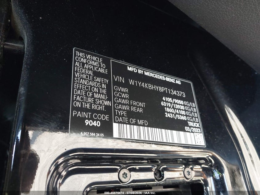 2023 Mercedes-Benz Sprinter 2500 Standard Roof 4-Cyl Diesel VIN: W1Y4KBHY8PT134373 Lot: 45575474