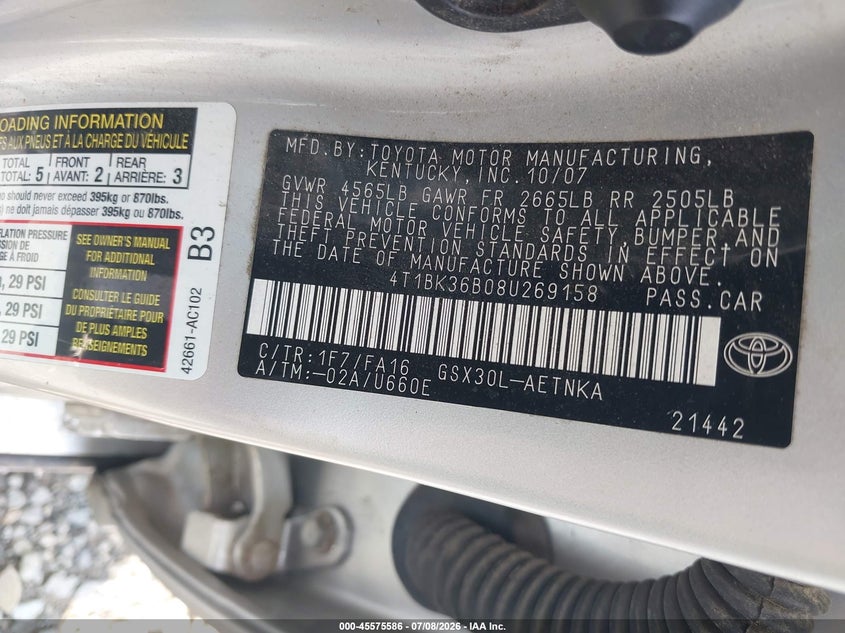 2008 Toyota Avalon Xl VIN: 4T1BK36B08U269158 Lot: 45575586