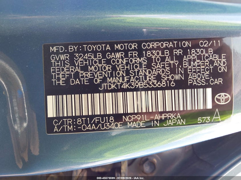 2011 TOYOTA YARIS auction photo 8
