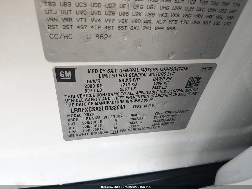 2020 Buick Envision Fwd Essence VIN: LRBFXCSA3LD033048 Lot: 45575643