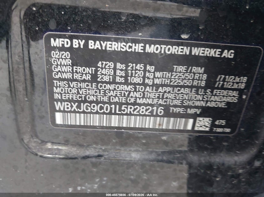 2020 BMW X1 xDrive28I VIN: WBXJG9C01L5R28216 Lot: 45575656