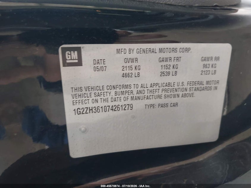 2007 Pontiac G6 Gt VIN: 1G2ZH361074261279 Lot: 45575974