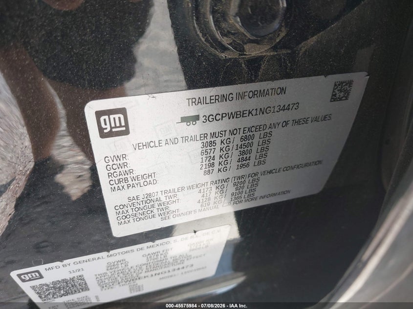 CHEVROLET SILVERADO 1500 LTD 2022 VIN 3GCPWBEK1NG134473