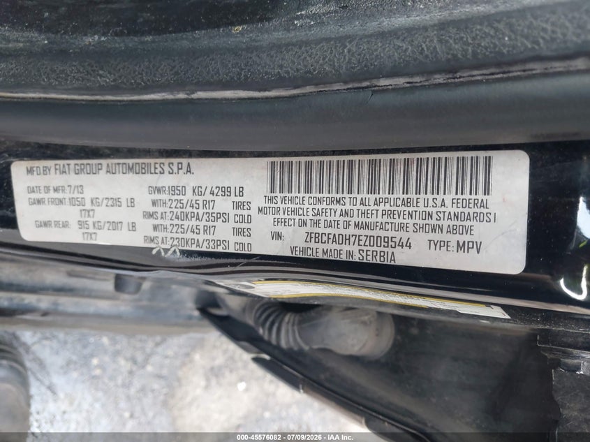 2014 Fiat 500L Trekking VIN: ZFBCFADH7EZ009544 Lot: 45576082