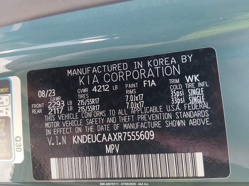 2024 Kia Seltos S VIN: KNDEUCAAXR7555609 Lot: 45576111