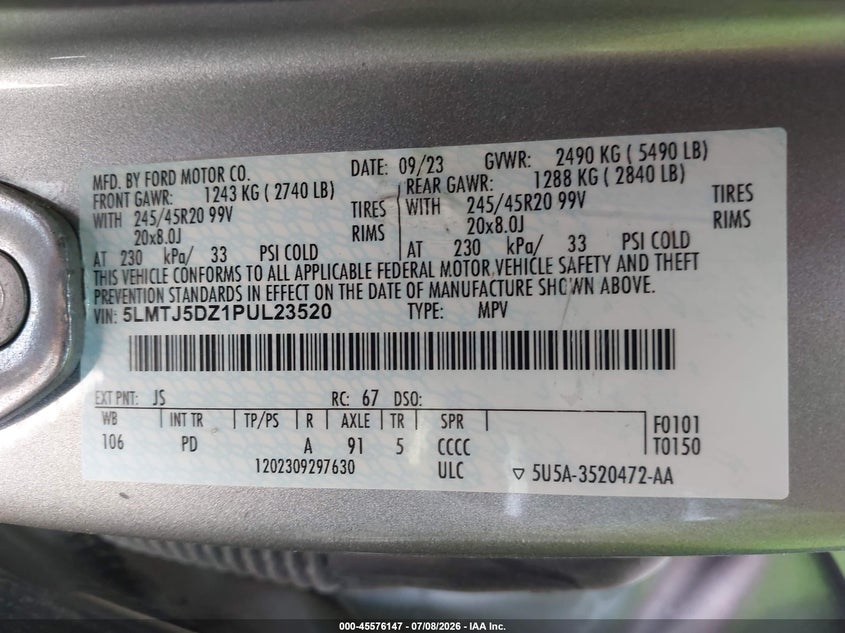 2023 Lincoln Corsair Grand Touring VIN: 5LMTJ5DZ1PUL23520 Lot: 45576147