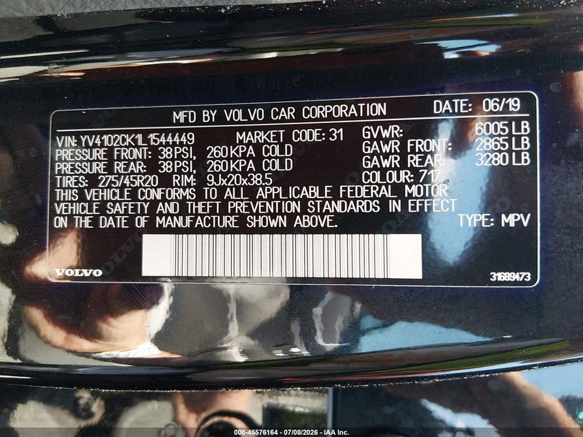 2020 Volvo Xc90 T5 Momentum 7 Passenger VIN: YV4102CK1L1544449 Lot: 45576164
