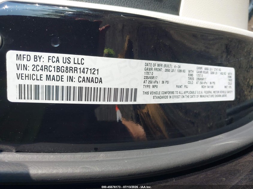 CHRYSLER PACIFICA 2024 VIN 2C4RC1BG8RR147121
