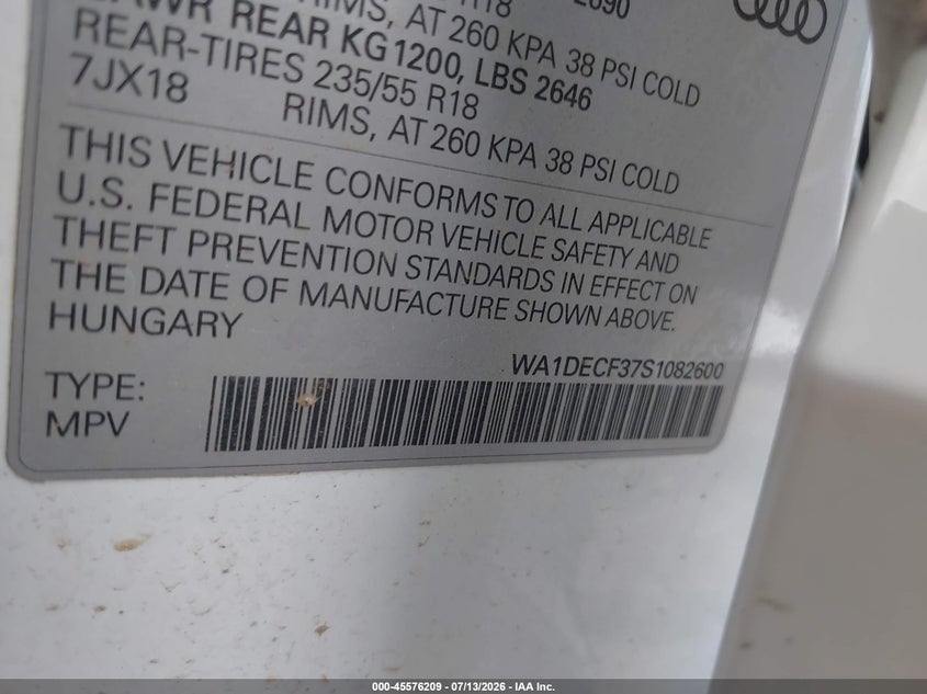2025 Audi Q3 Premium 45 Tfsi S Line Quattro Tiptronic VIN: WA1DECF37S1082600 Lot: 45576209