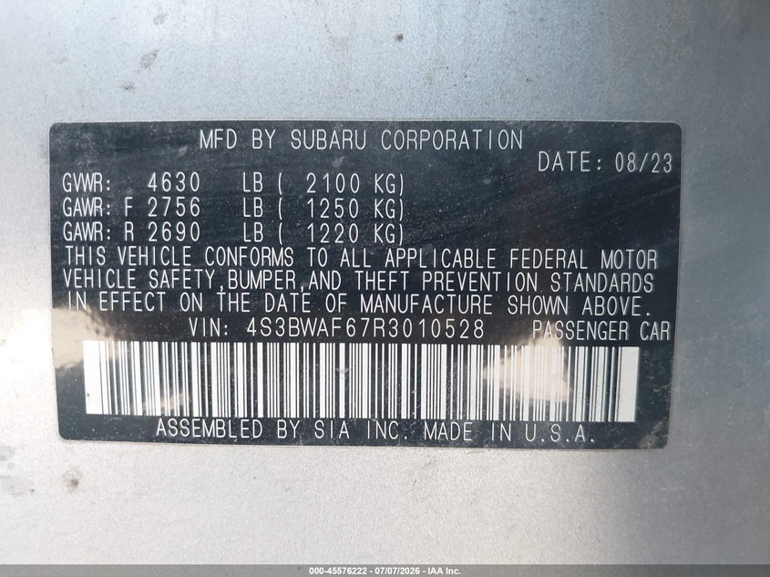 VIN: 4S3BWAF67R3010528 2024 SUBARU LEGACY PREMIUM