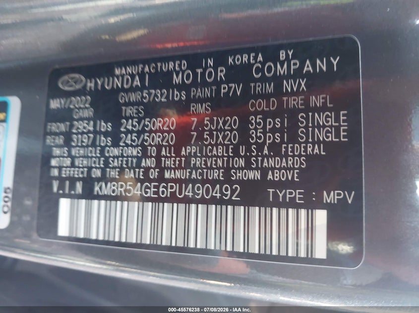 2023 Hyundai Palisade Limited VIN: KM8R54GE6PU490492 Lot: 45576238